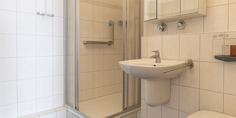 Das modern geflieste Duschbad